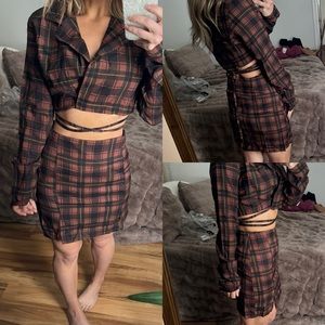 NWT matching set Heartbreak wrap front cropped blazer tie waist mini skirt